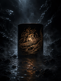 The Kraken RELIC candle artefact in matte black engraved glass with dark oceanic glow and abyssal atmosphere