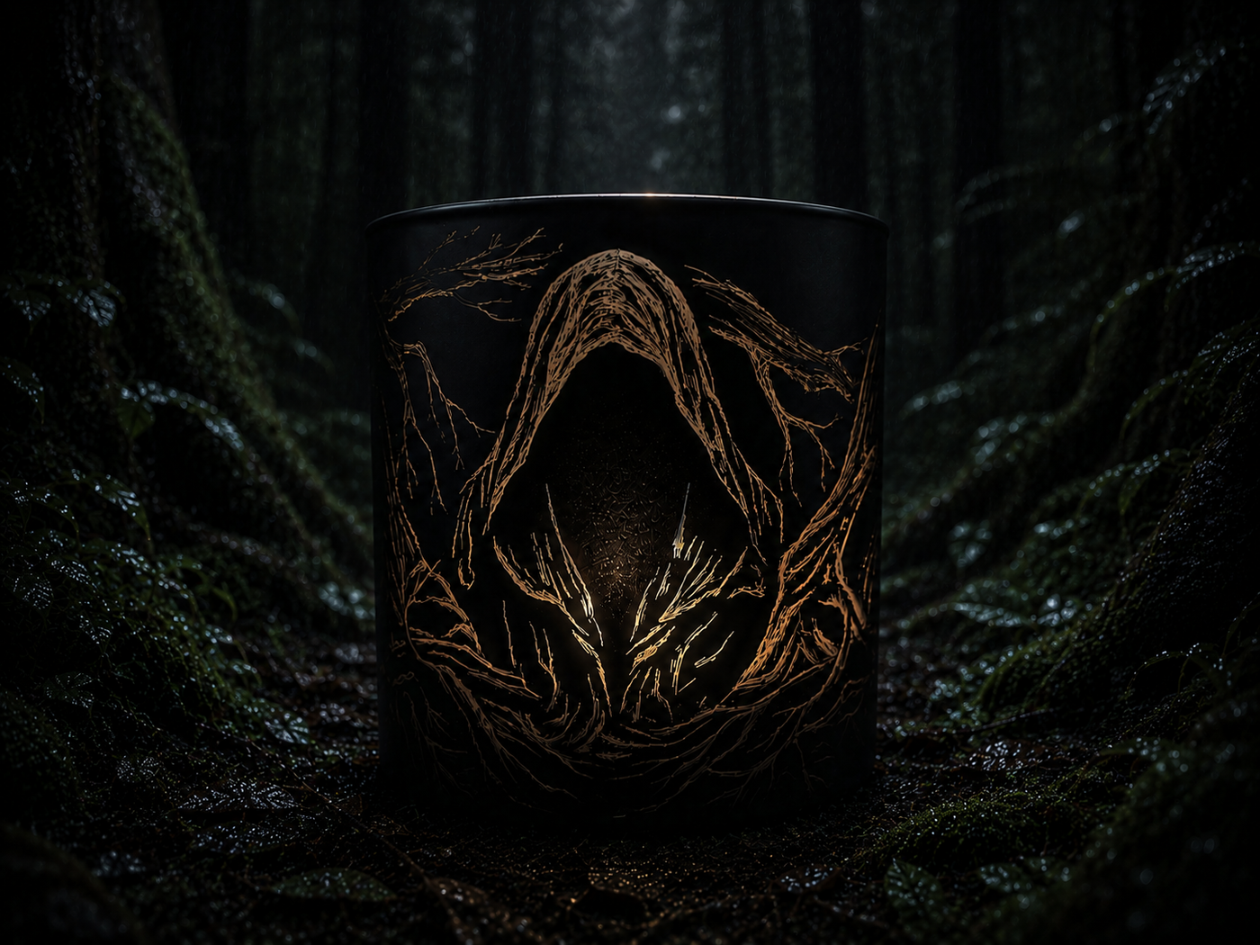 The Druid earth scented candle artefact with forest root atmosphere by RELIC